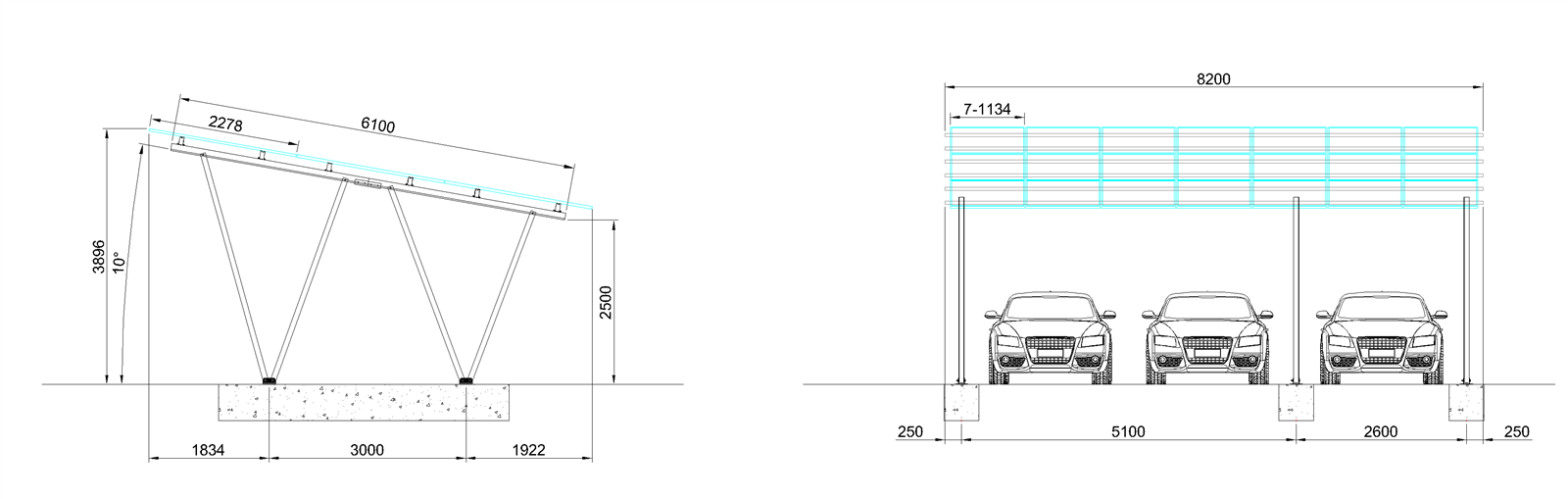 Solar Waterproof Carport Brackets 3 car Solar Waterproof Carport Brackets 3 car